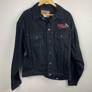 Vintage 90s Mark Chesnutt Embroidered Autographed Black Denim Jean Jacket Size L
